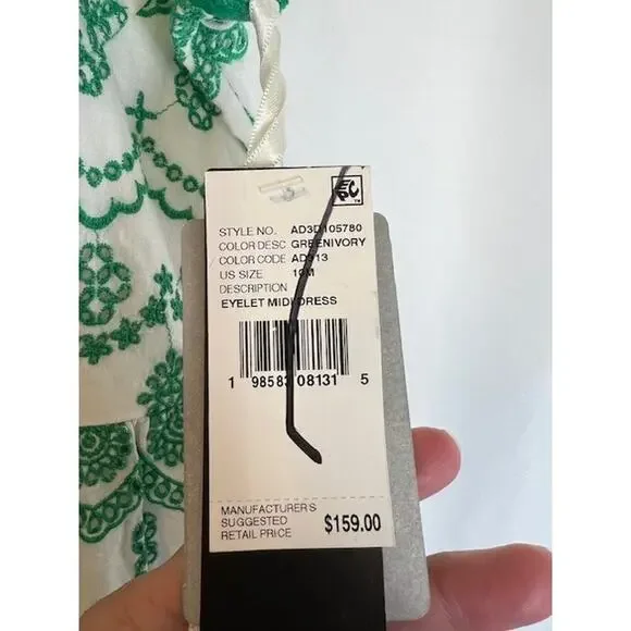 Adrianna Papell Green/Ivory Cotton Eyelet Midi Dress Size 10 MSRP $159 - Picture 7 of 10